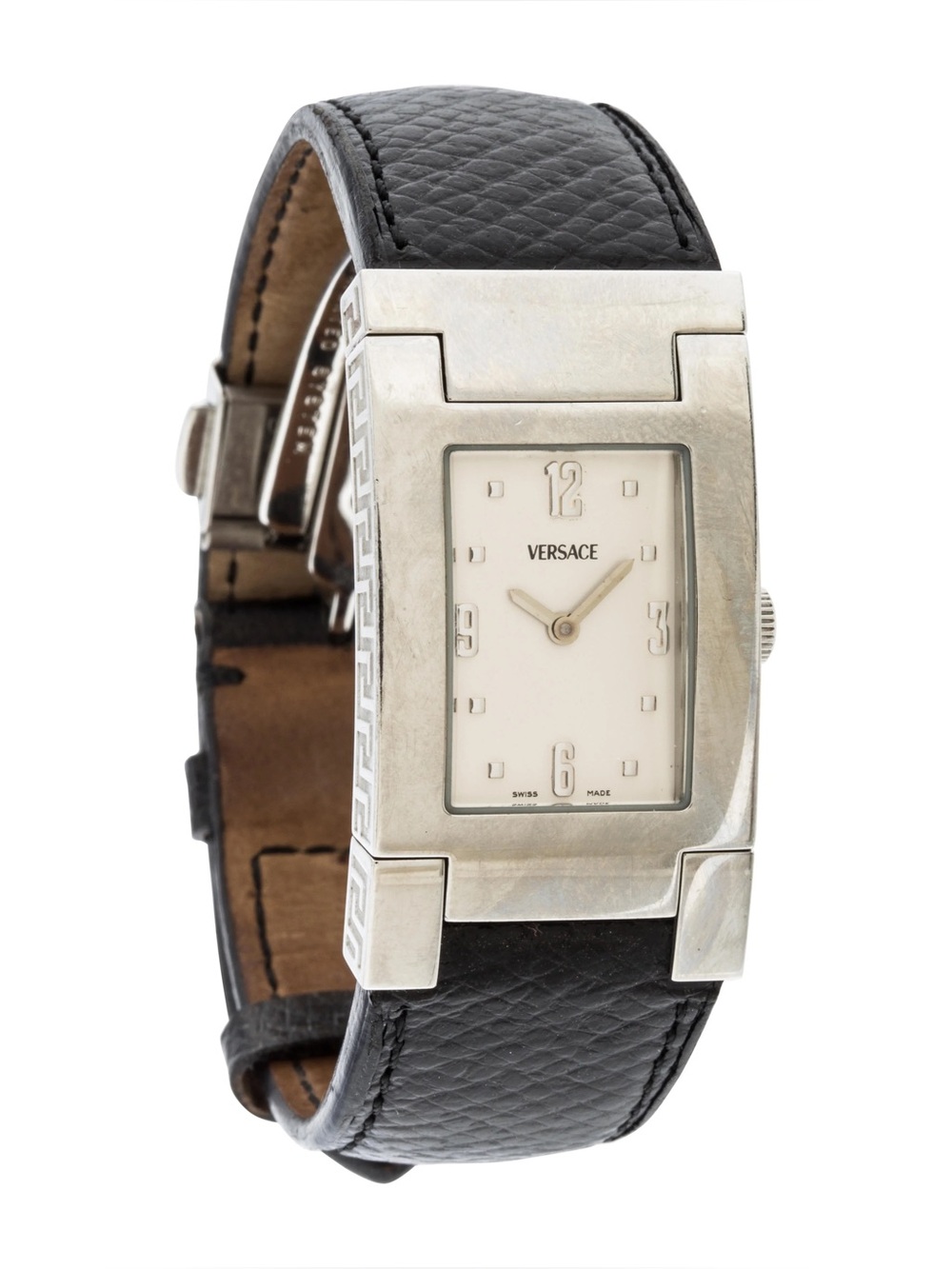 Versace Fifth Greek Key Watch Black Leather Band Authentic Y2K 2000’s